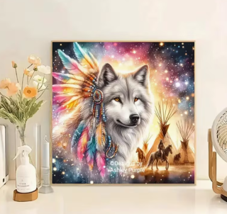 Preview: Diamond Painting  Wolf & Tipi im Native American